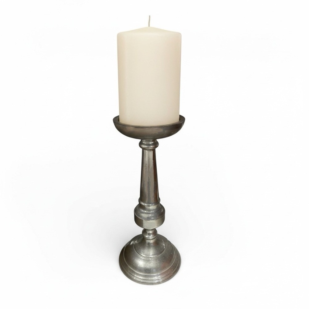 Pottery Barn Silver Finish Gemma Medium Pillar Candle Holder 12"